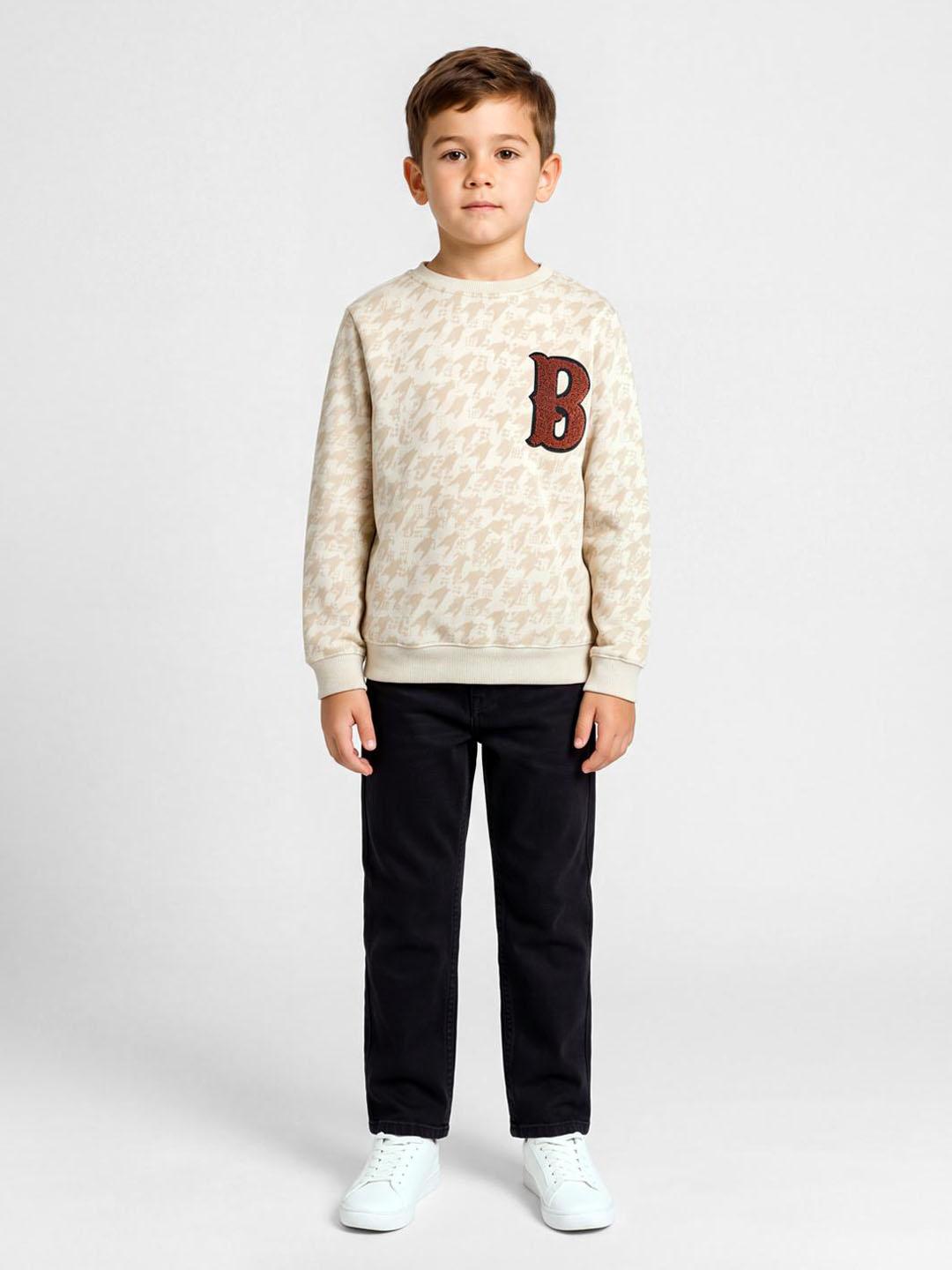 Blue Giraffe Boys Cream Printed Regular Fit Sweatshirt