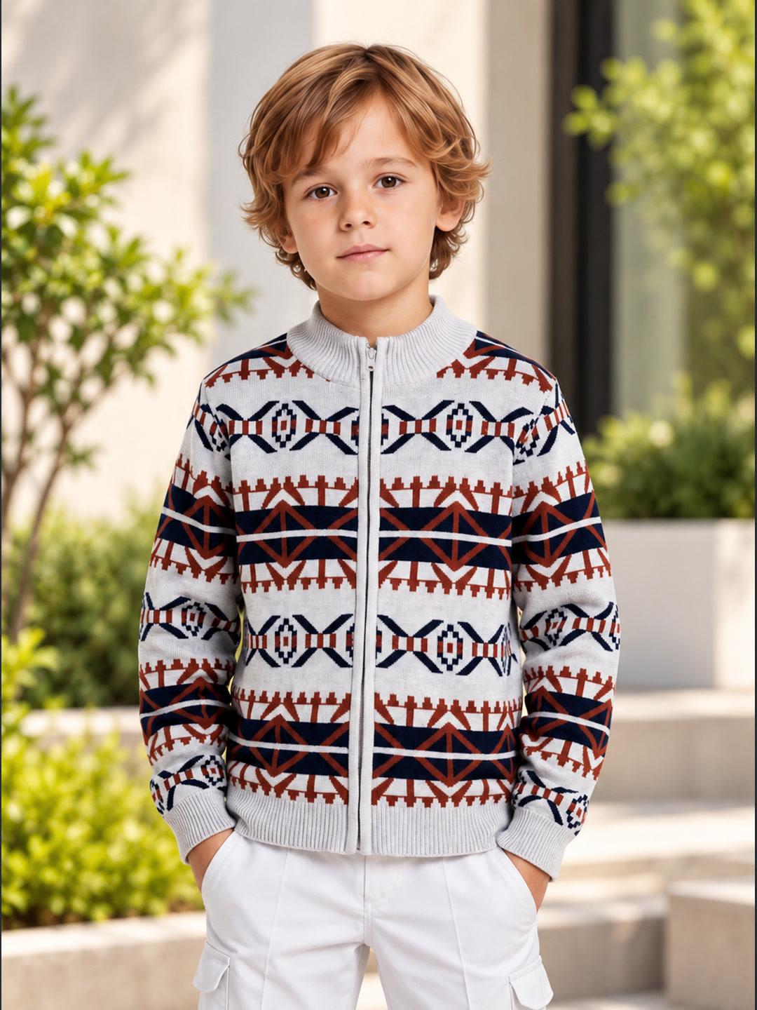 Blue Giraffe Boys Multicolour Argyle Cotton Regular Fit Sweater