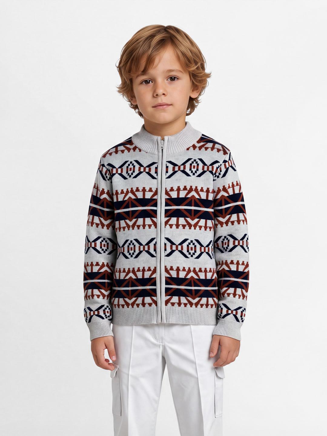 Blue Giraffe Boys Multicolour Argyle Cotton Regular Fit Sweater