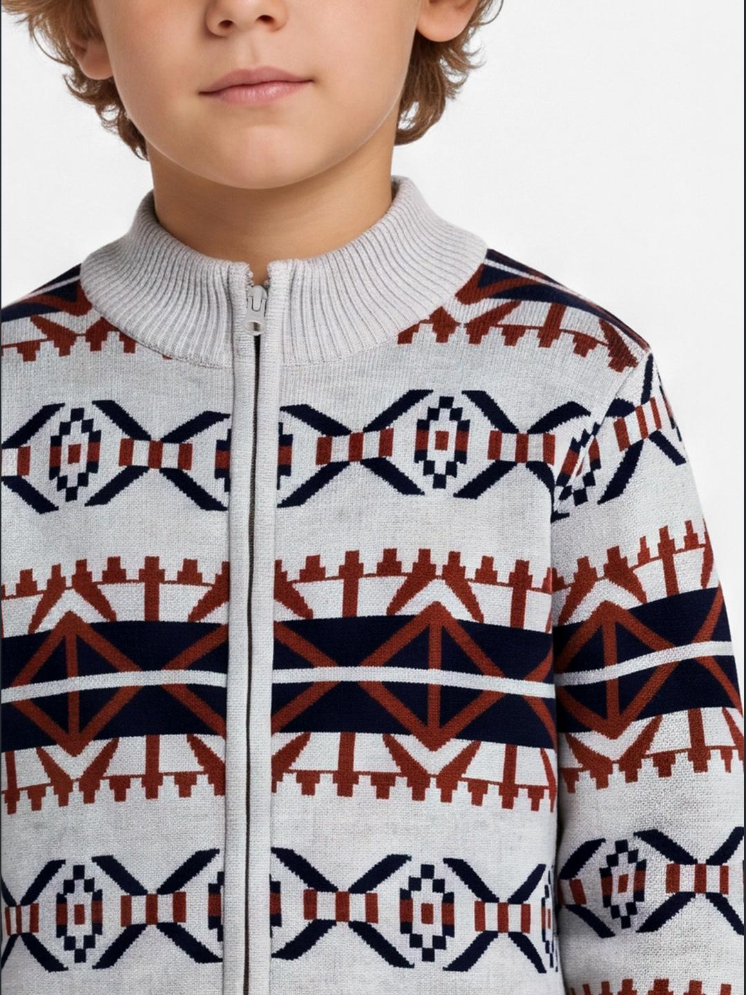 Blue Giraffe Boys Multicolour Argyle Cotton Regular Fit Sweater