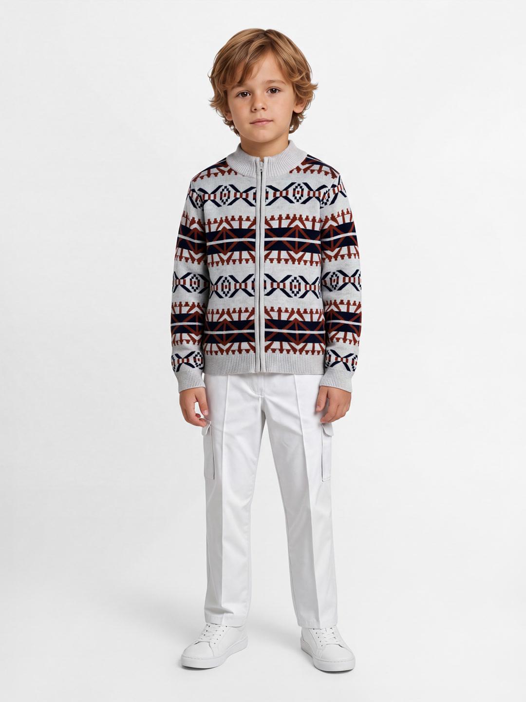 Blue Giraffe Boys Multicolour Argyle Cotton Regular Fit Sweater