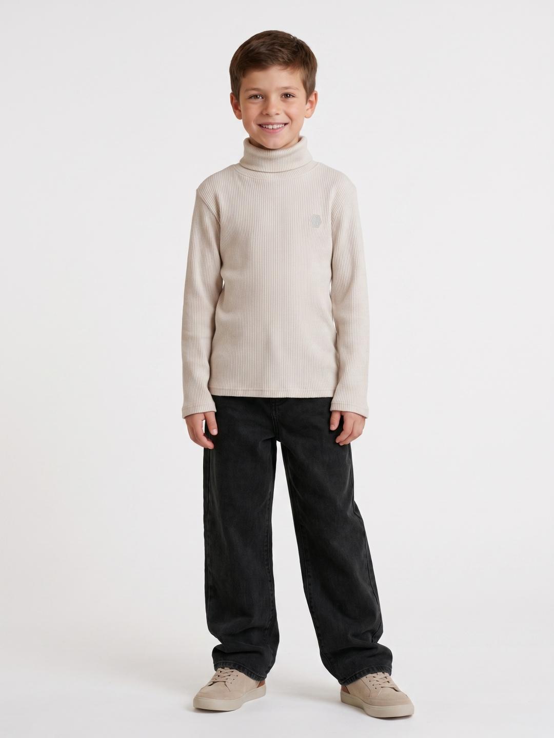 Blue Giraffe Boys Beige Regular Fit Solid T-Shirt