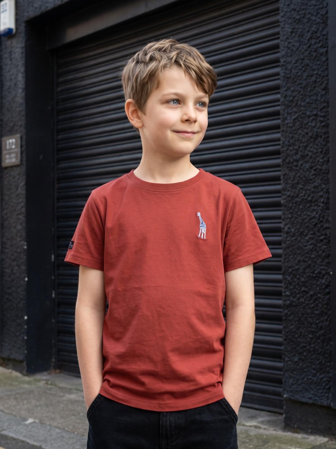 Blue Giraffe Boys Regular Fit Brown Solid Cotton Tshirt