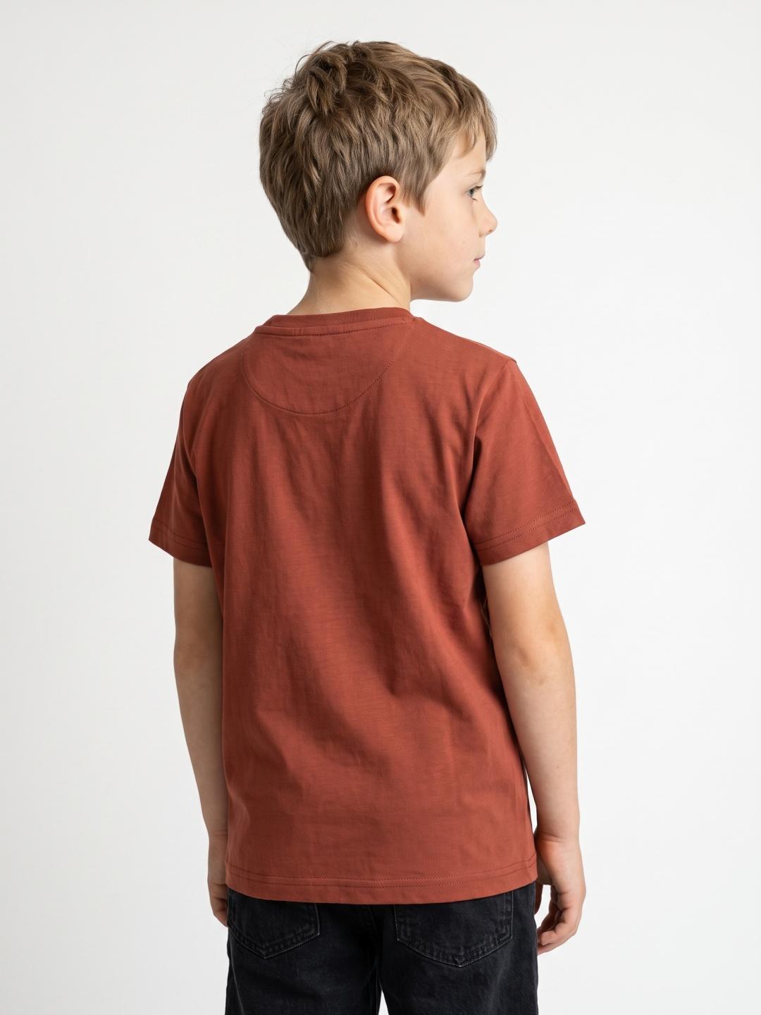 Blue Giraffe Boys Regular Fit Brown Solid Cotton Tshirt