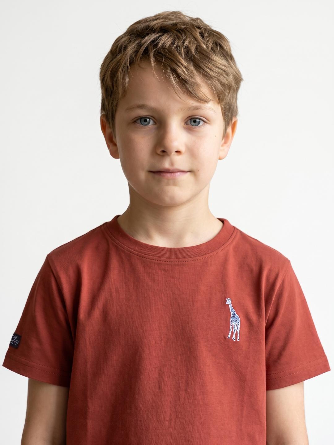 Blue Giraffe Boys Regular Fit Brown Solid Cotton Tshirt