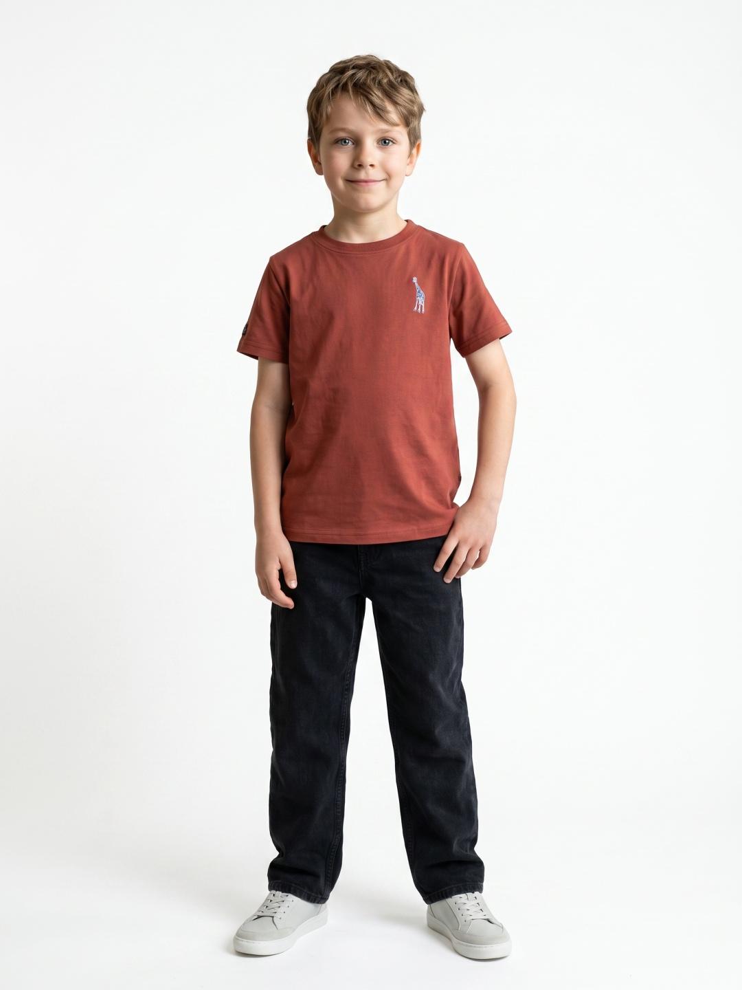 Blue Giraffe Boys Regular Fit Brown Solid Cotton Tshirt