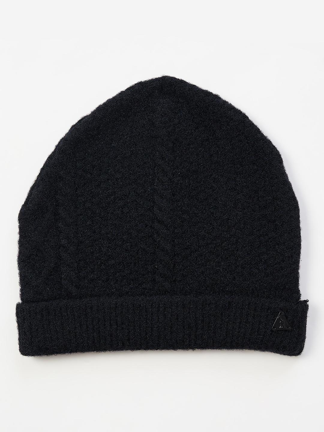 Blue Giraffe Boys Black Woven Design Stretchable Beanies