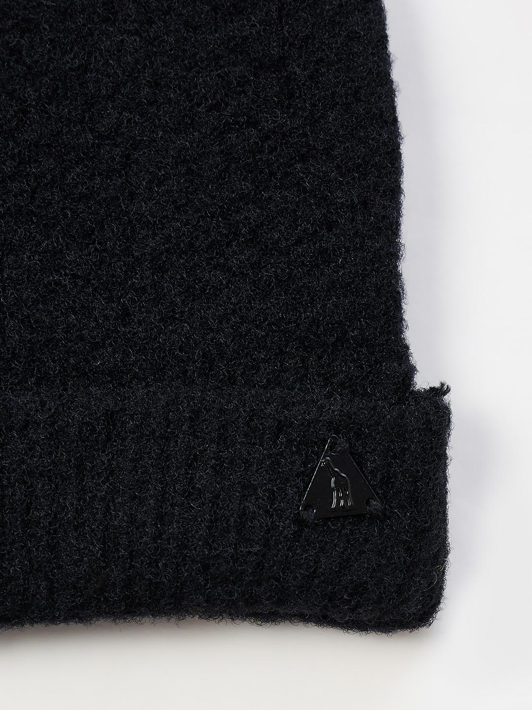 Blue Giraffe Boys Black Woven Design Stretchable Beanies