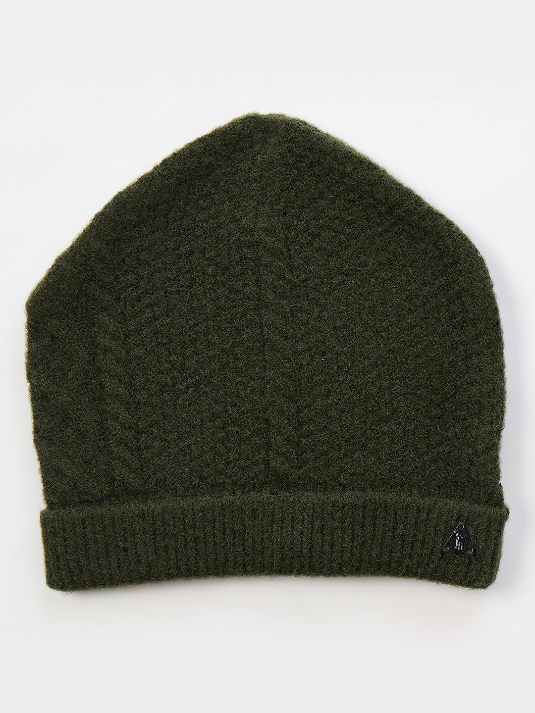 Blue Giraffe Boys Green Woven Design Stretchable Beanies