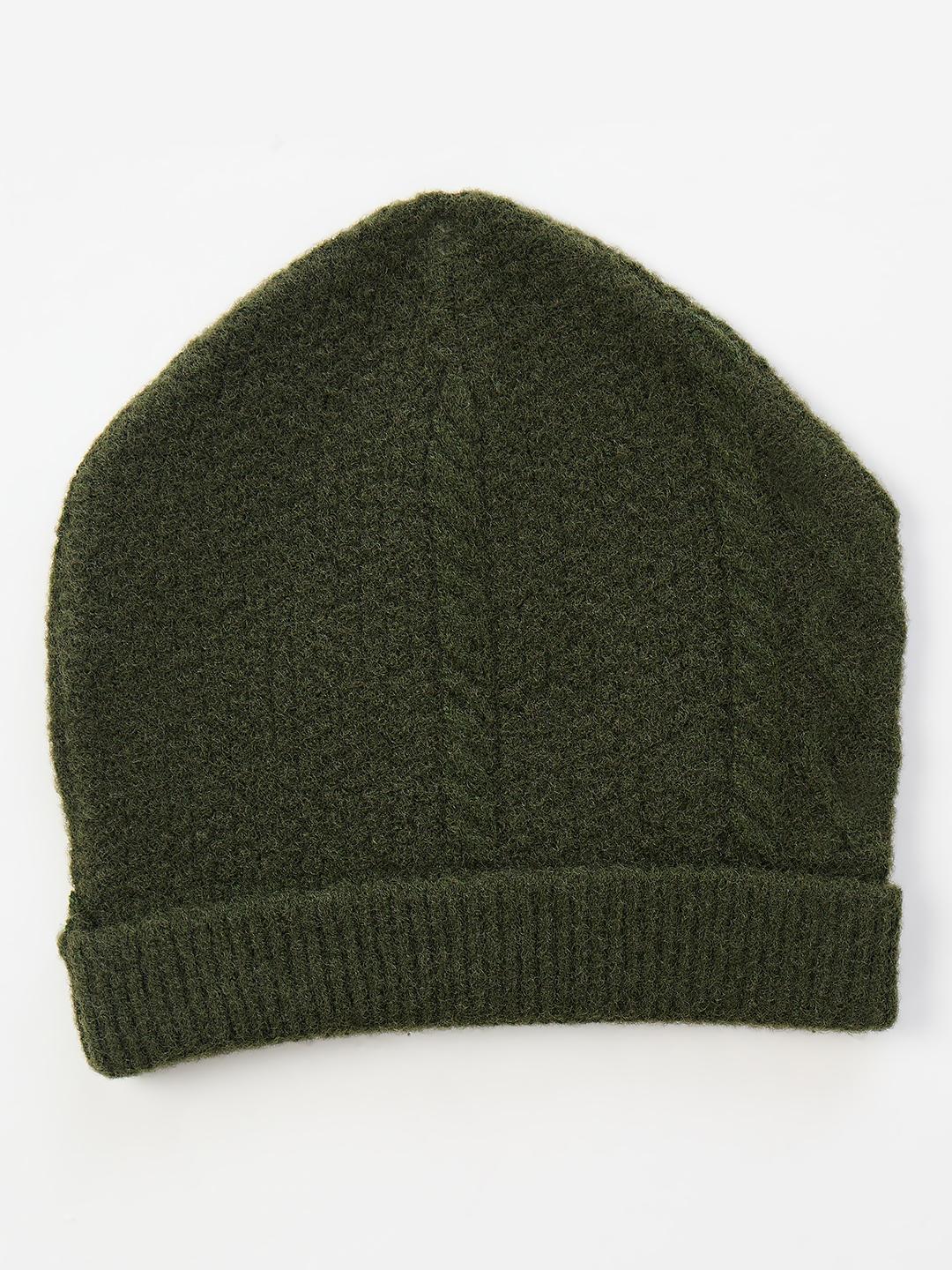 Blue Giraffe Boys Green Woven Design Stretchable Beanies