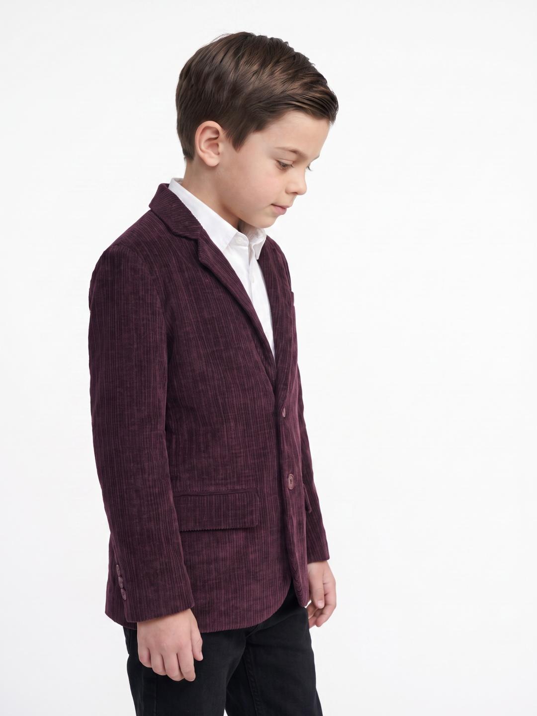 Blue Giraffe Boys Wine Regular Fit Corduroy Solid Blazer
