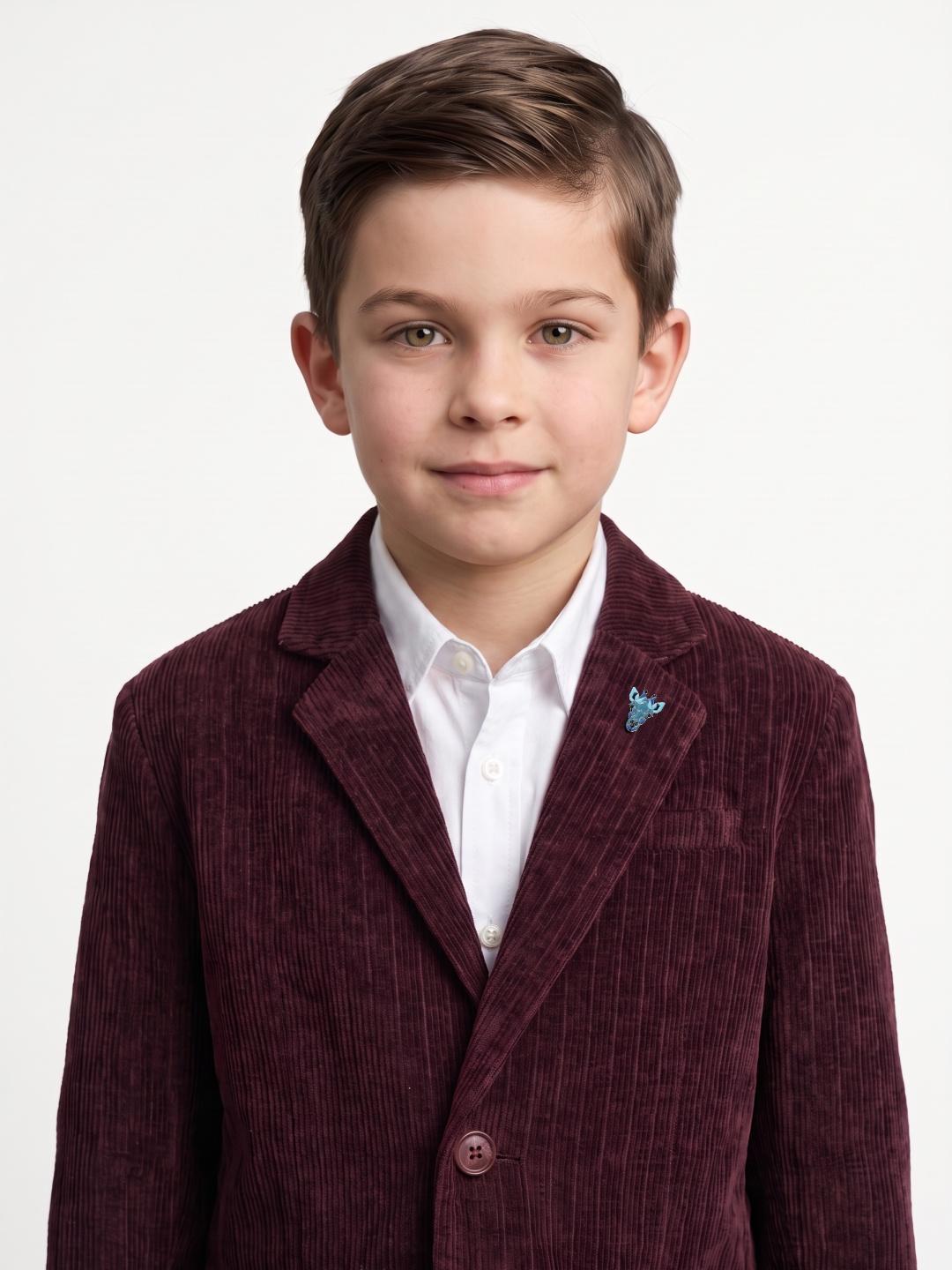 Blue Giraffe Boys Wine Regular Fit Corduroy Solid Blazer