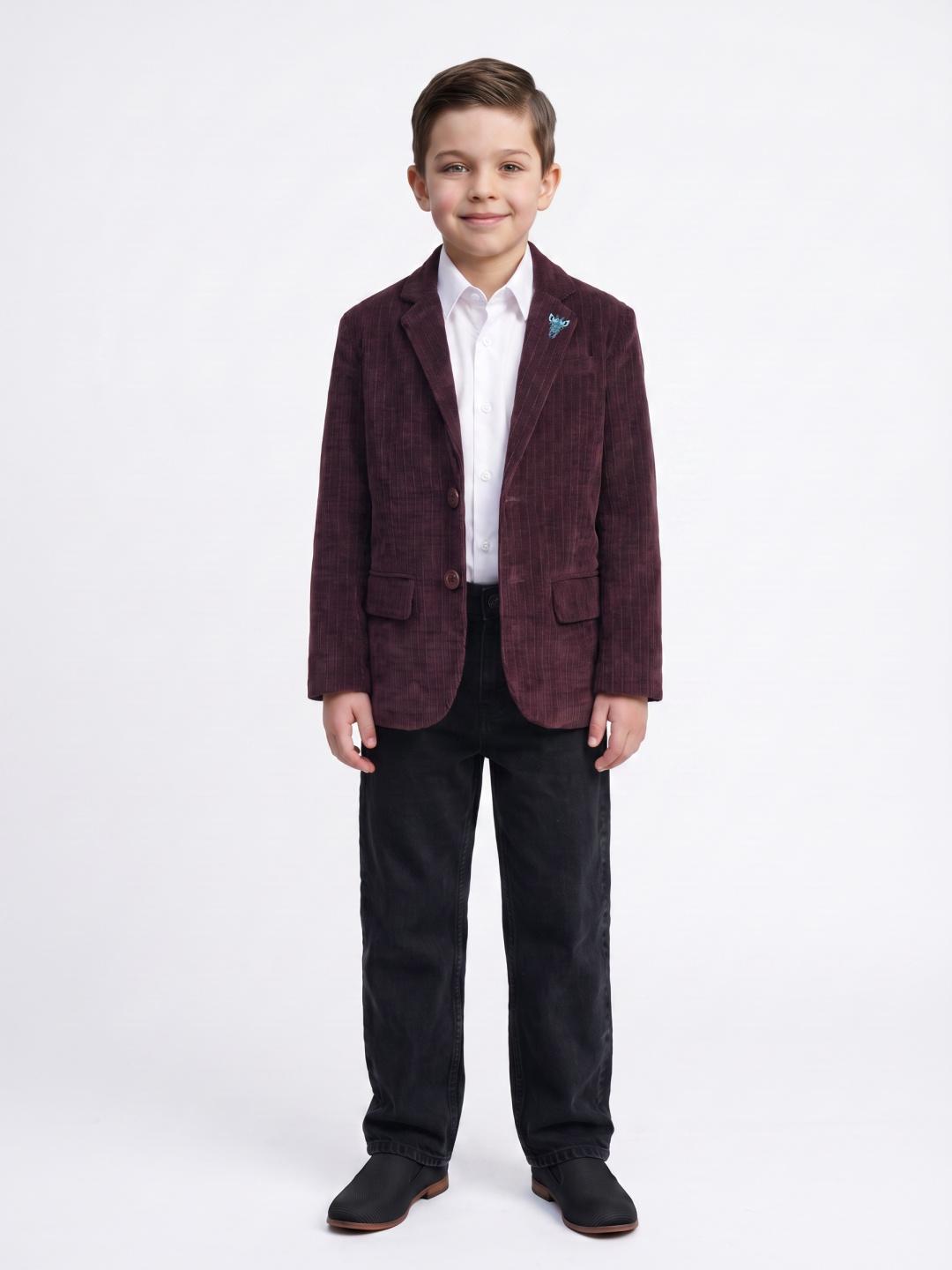Blue Giraffe Boys Wine Regular Fit Corduroy Solid Blazer