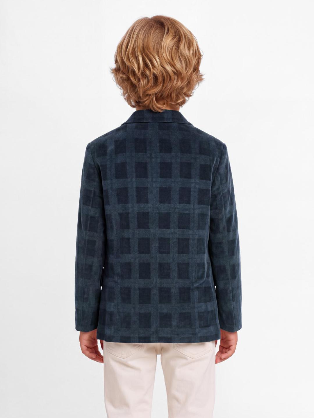 Blue Giraffe Boys Blue Checked Regular Fit Blazer