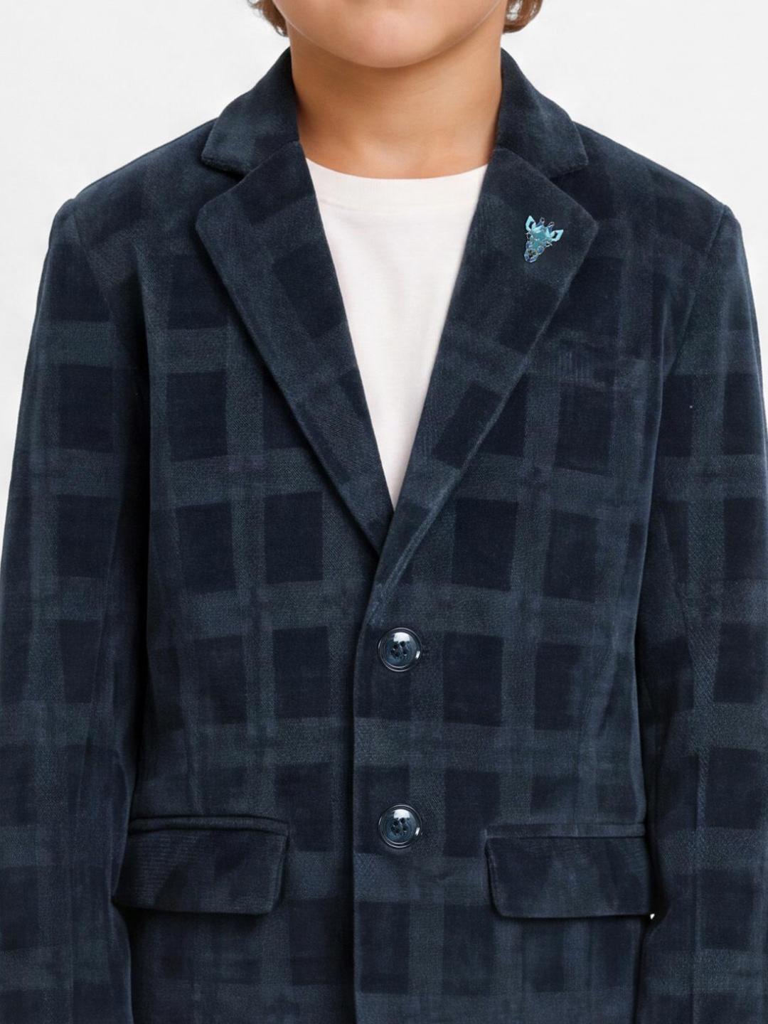 Blue Giraffe Boys Blue Checked Regular Fit Blazer