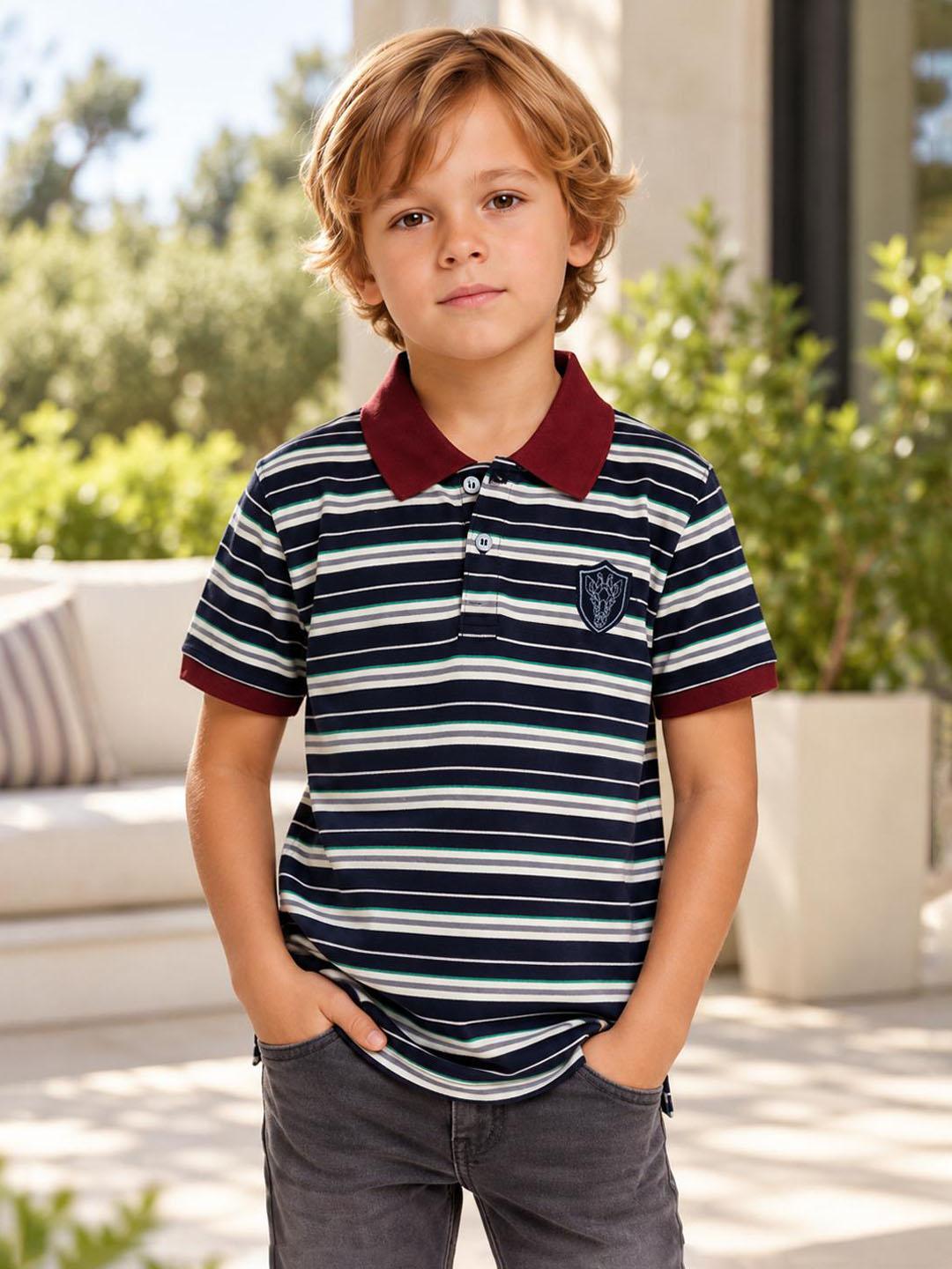 Blue Giraffe Boys Multicolour Striped Regular Fit Polo T-Shirt