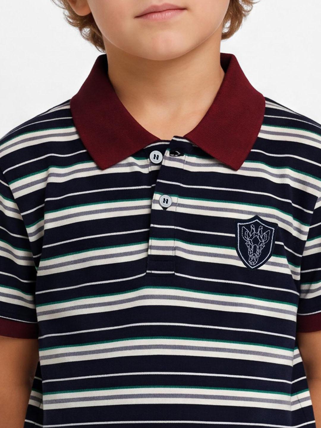 Blue Giraffe Boys Multicolour Striped Regular Fit Polo T-Shirt