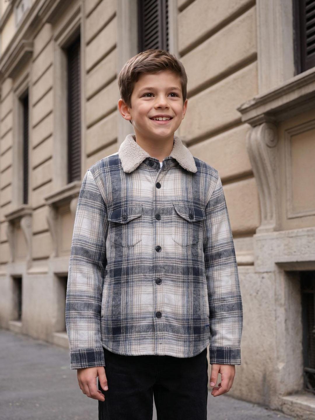 Blue Giraffe Boys Multicolour Checked Regular Fit Shacket