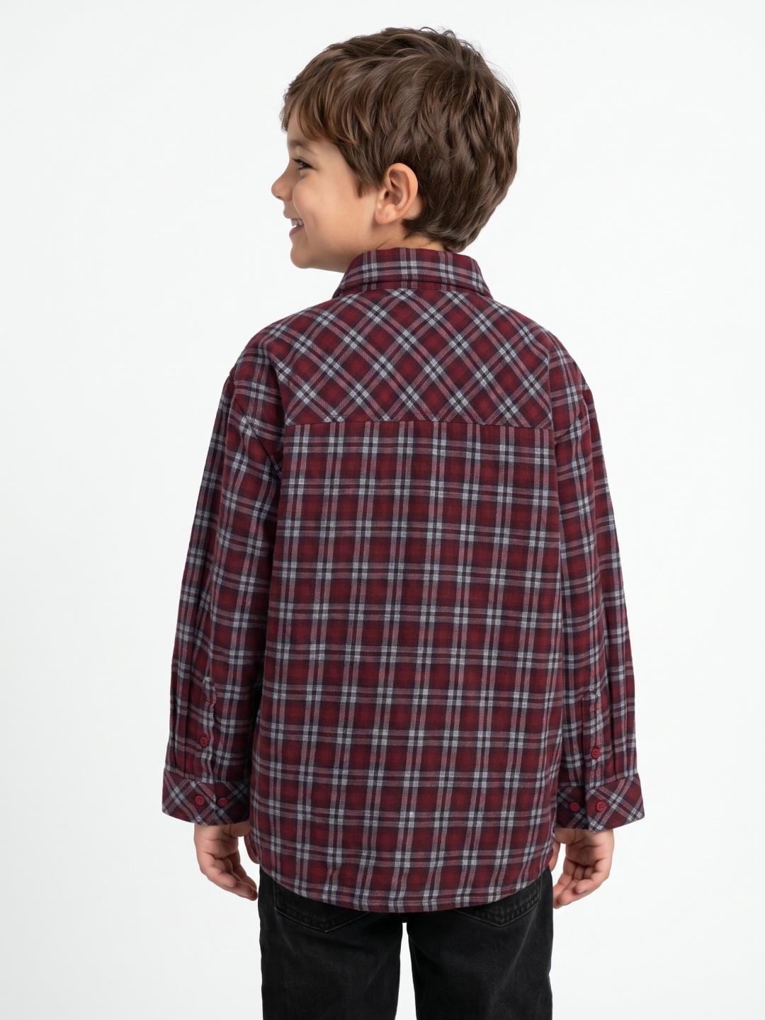 Blue Giraffe Boys Maroon Regular Fit Checked Cotton Shirt