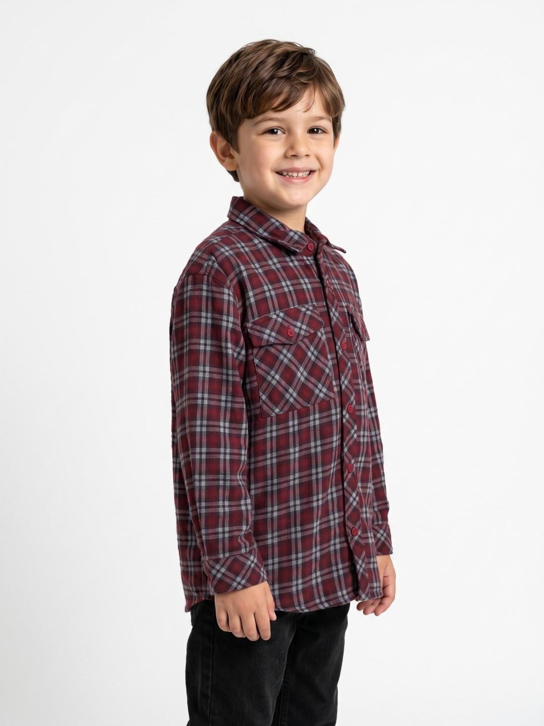 Blue Giraffe Boys Maroon Regular Fit Checked Cotton Shirt