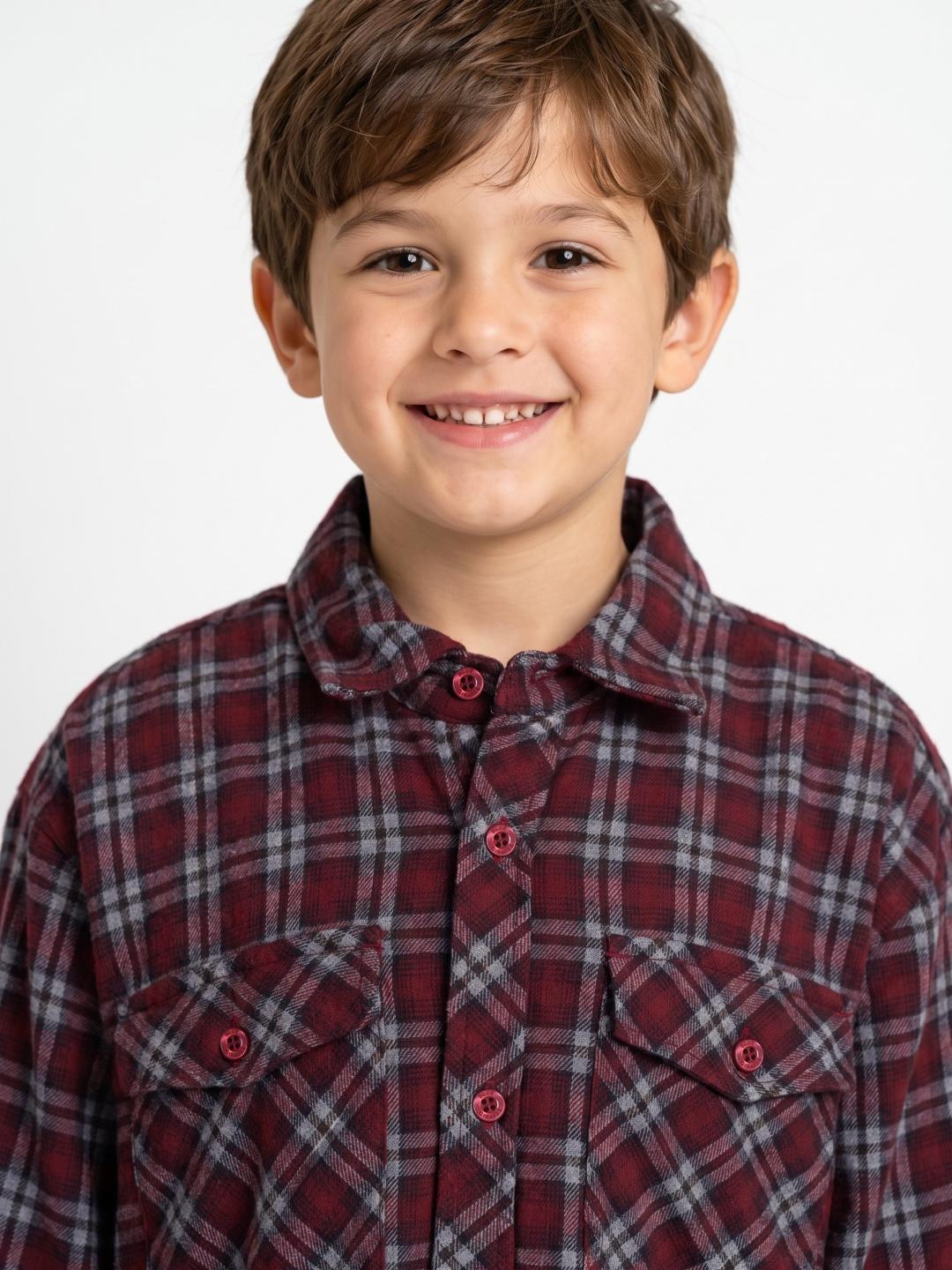 Blue Giraffe Boys Maroon Regular Fit Checked Cotton Shirt