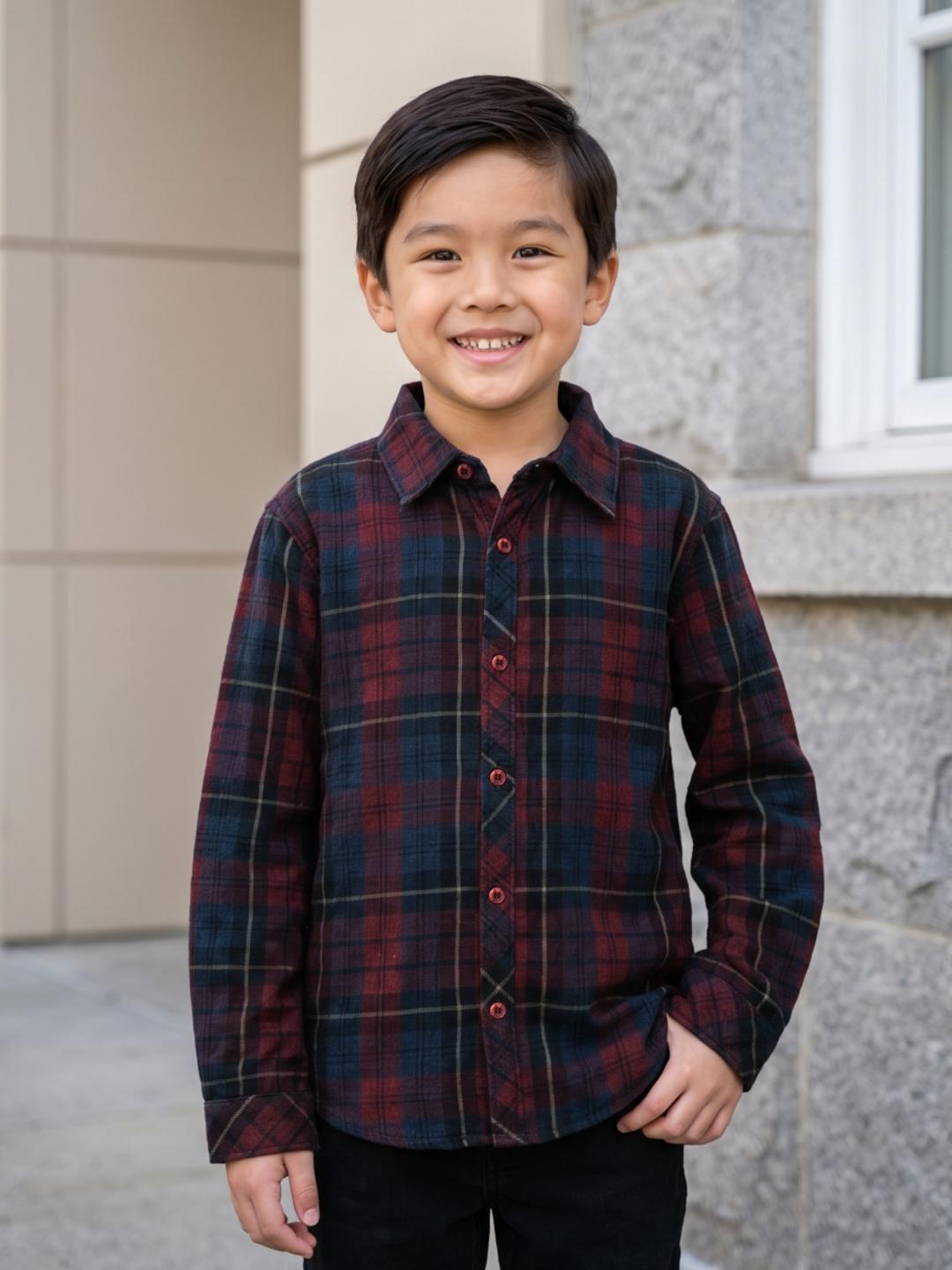 Blue Giraffe Boys Multicolour Checked Regular Fit Cotton Shirt