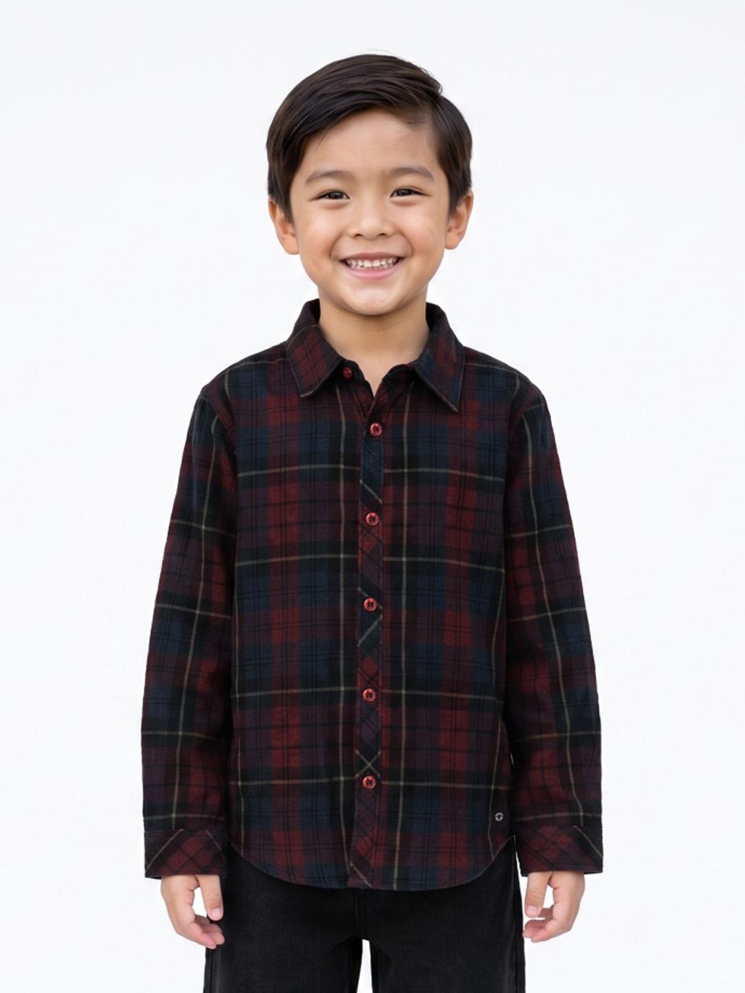 Blue Giraffe Boys Multicolour Checked Regular Fit Cotton Shirt