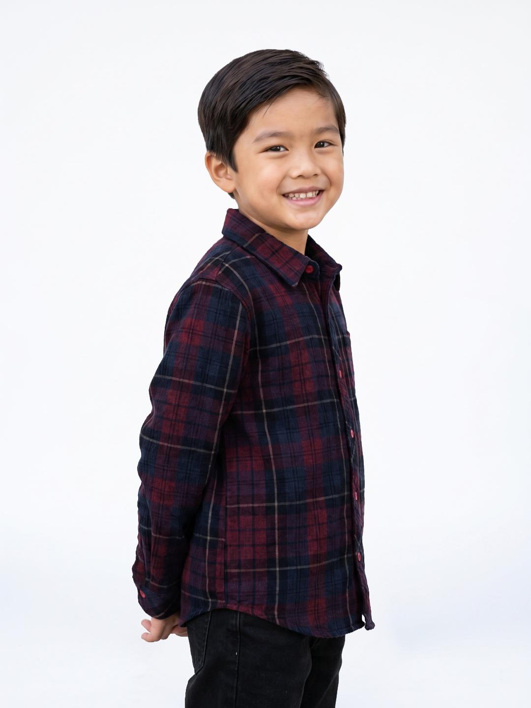 Blue Giraffe Boys Multicolour Checked Regular Fit Cotton Shirt