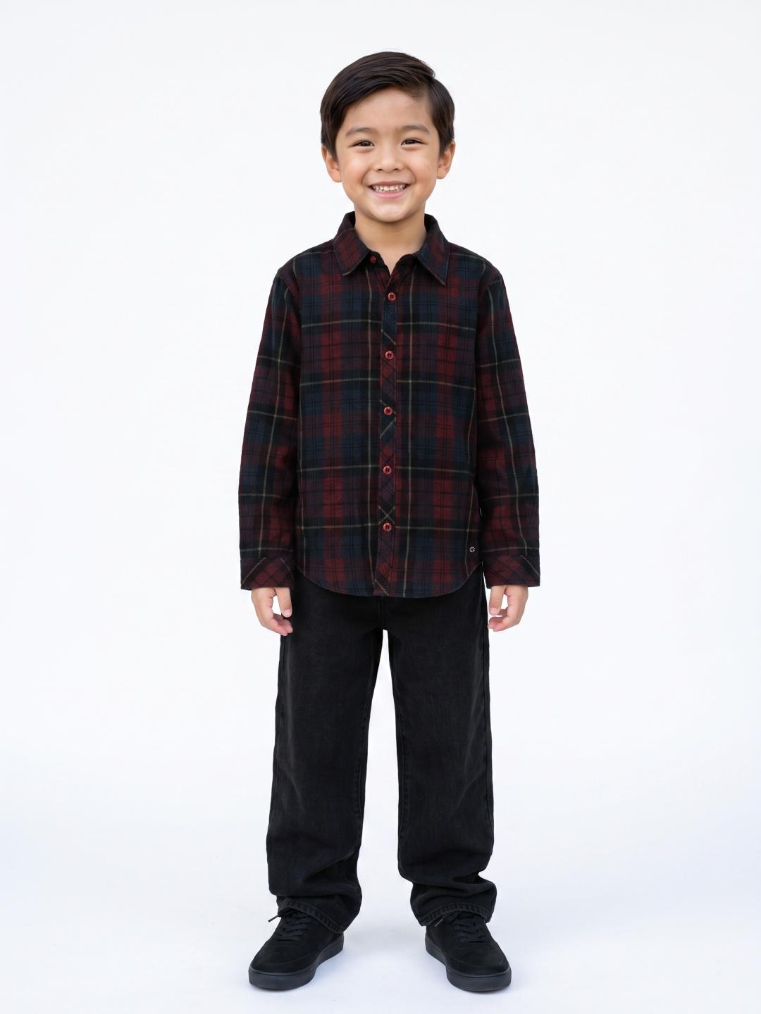 Blue Giraffe Boys Multicolour Checked Regular Fit Cotton Shirt