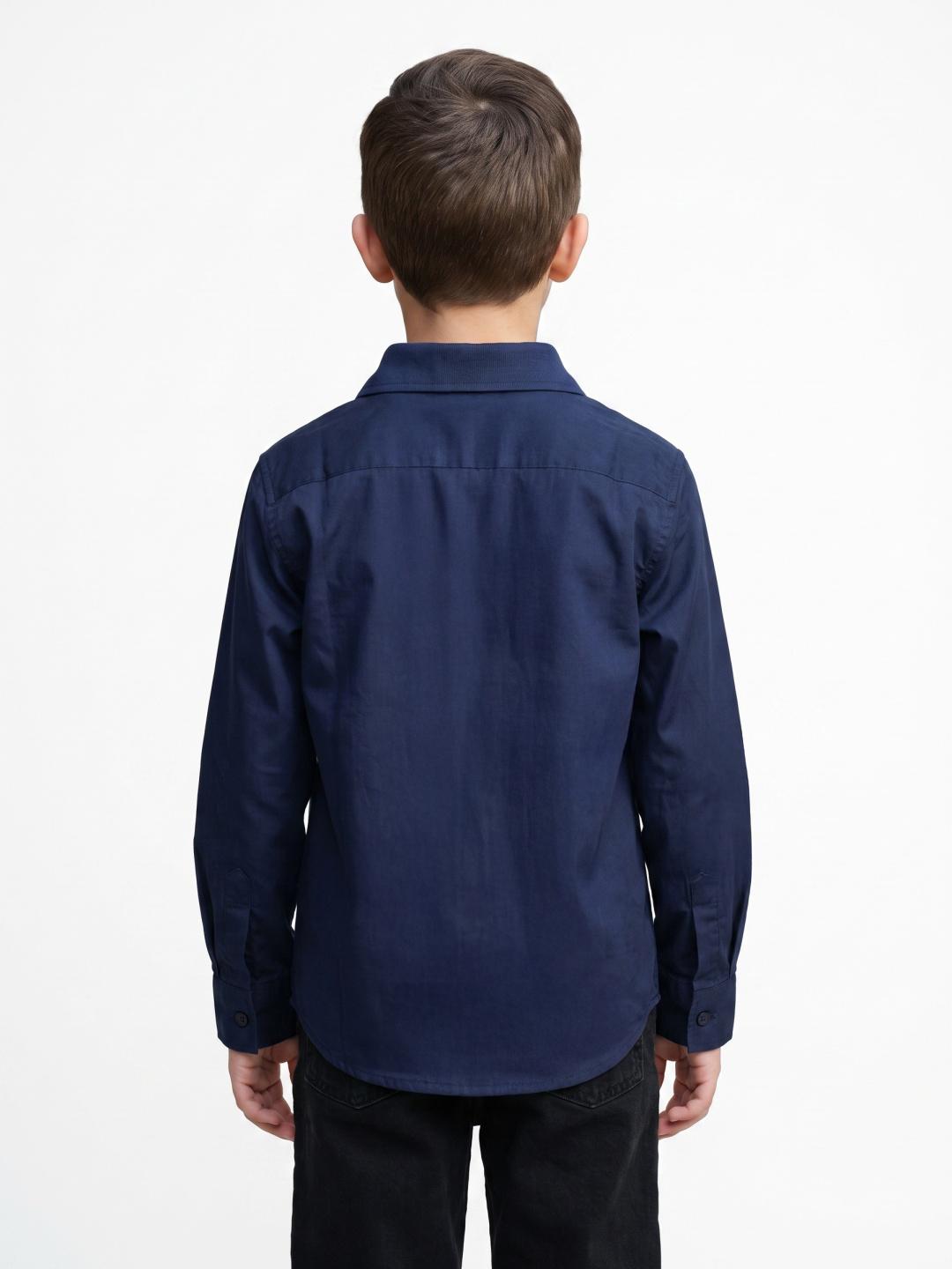 Blue Giraffe Boys Navy Blue Solid Regular Fit Cotton Shirt