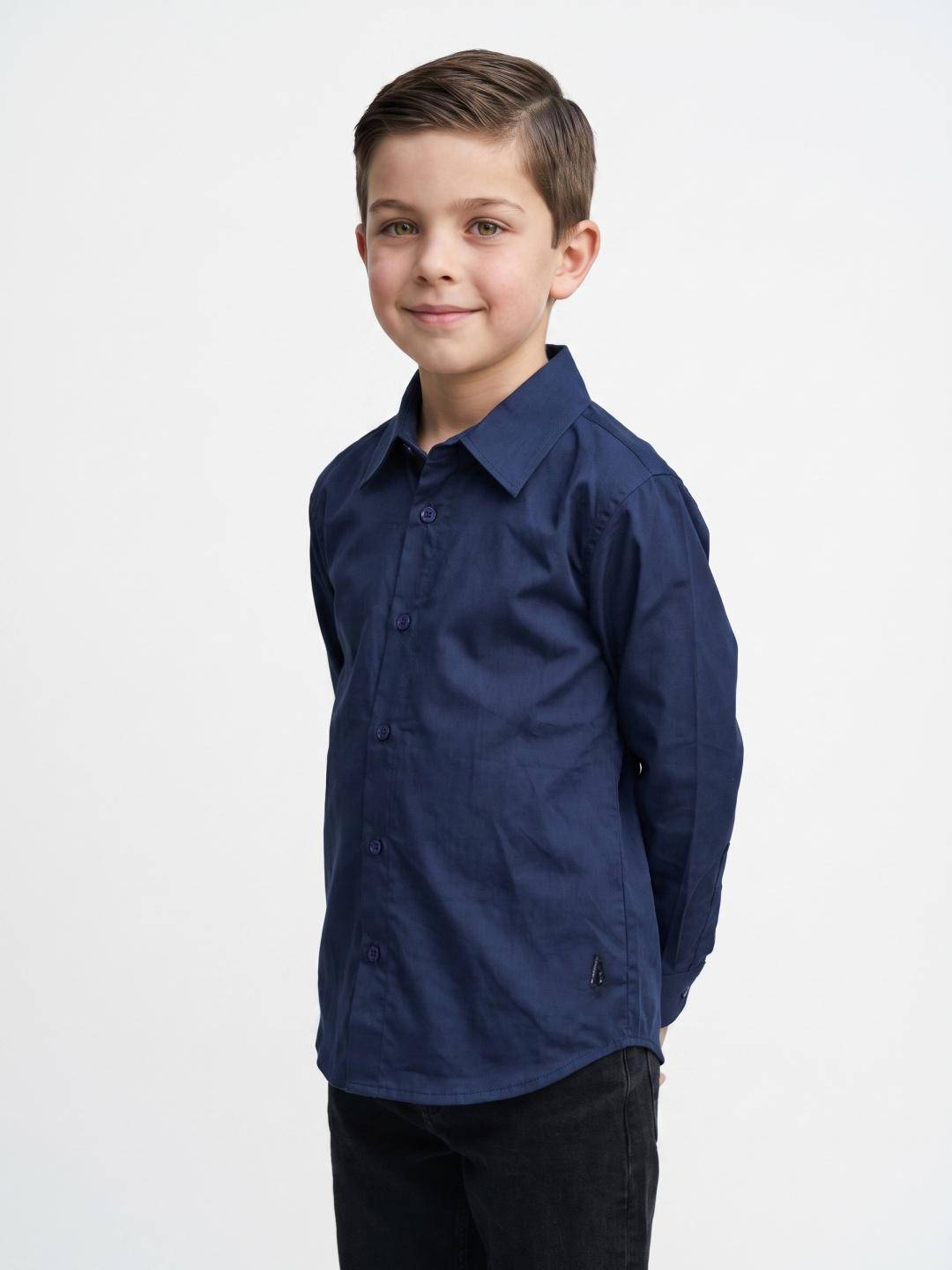 Blue Giraffe Boys Navy Blue Solid Regular Fit Cotton Shirt