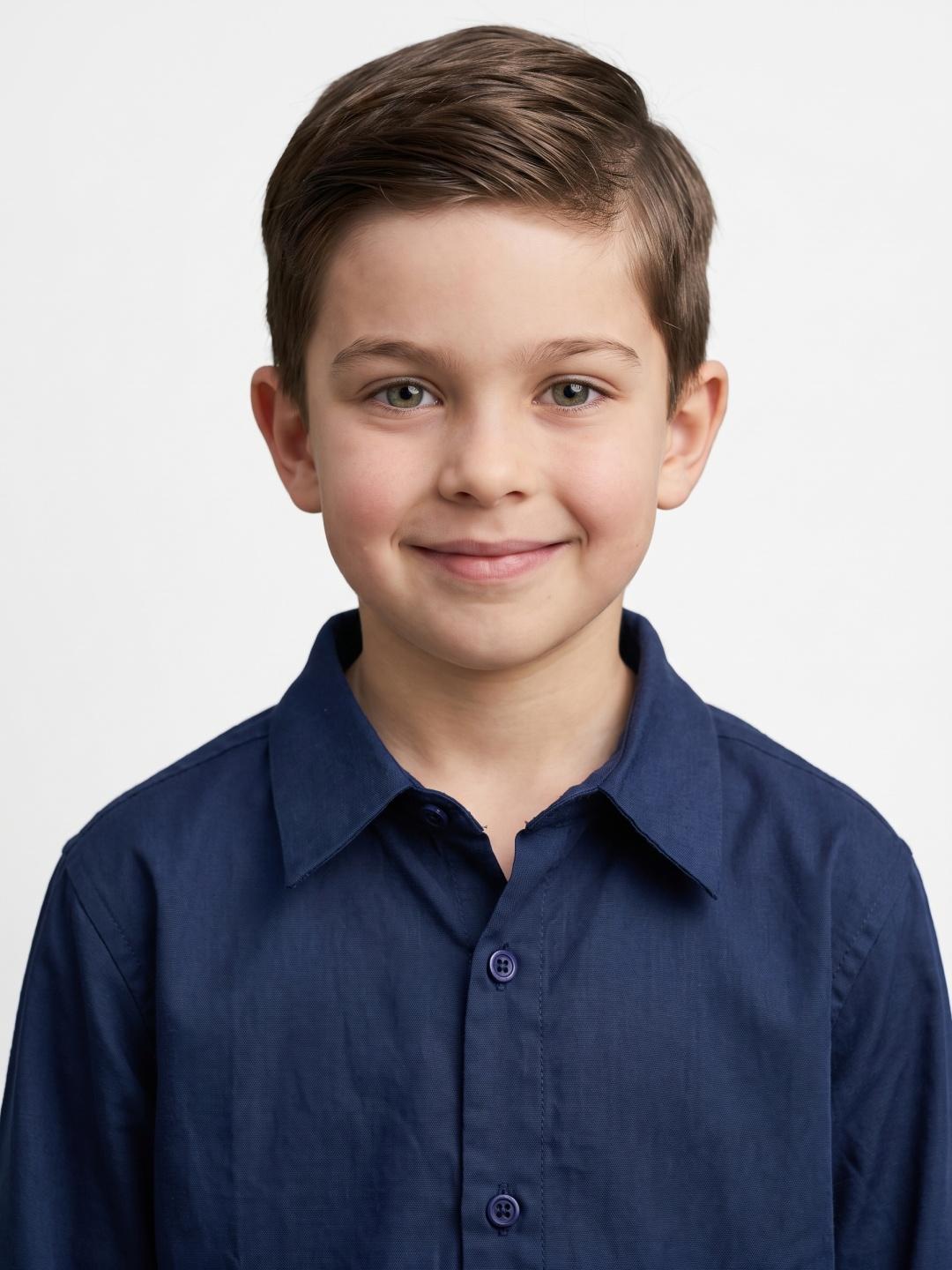 Blue Giraffe Boys Navy Blue Solid Regular Fit Cotton Shirt
