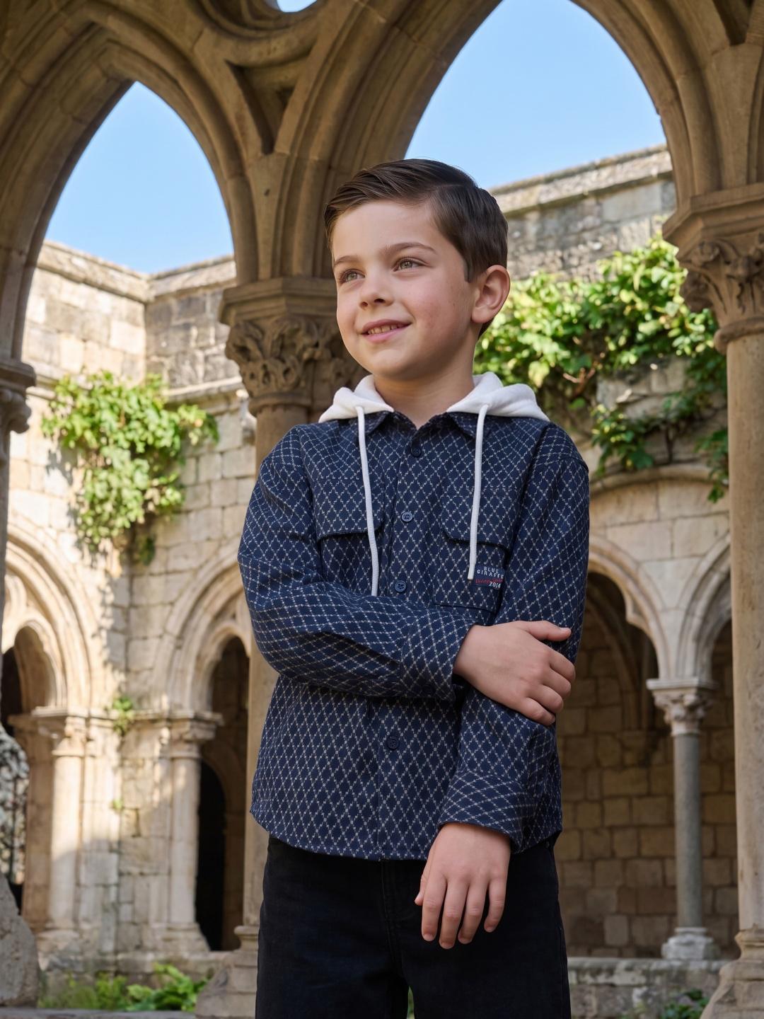 Blue Giraffe Boys Blue Boxy Fit Checked Shacket