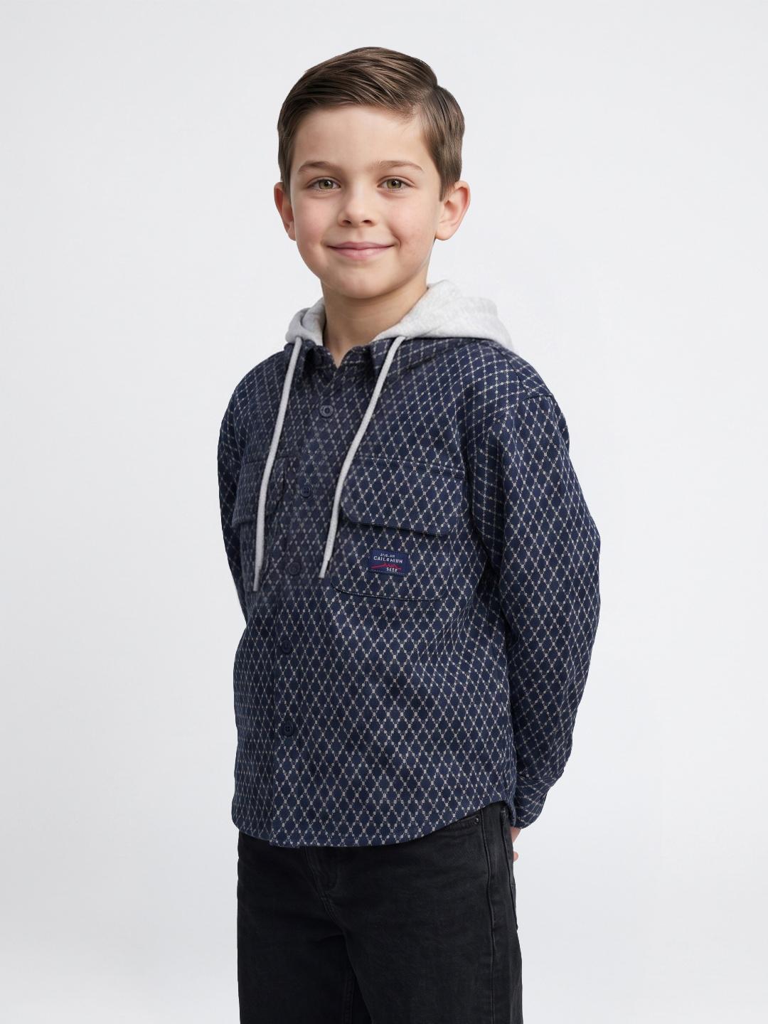 Blue Giraffe Boys Blue Boxy Fit Checked Shacket