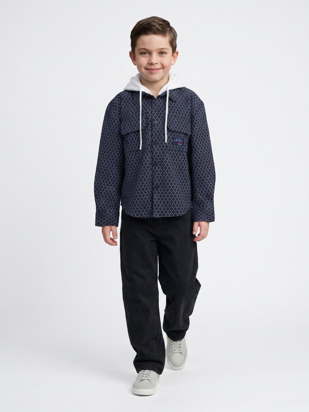 Blue Giraffe Boys Blue Boxy Fit Checked Shacket