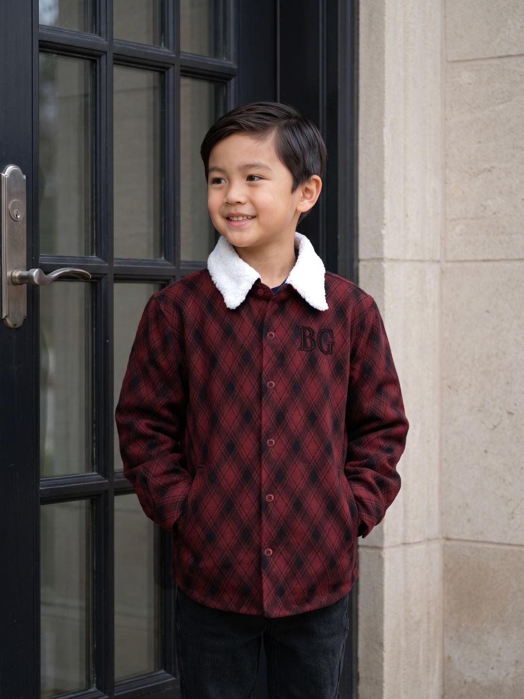 Blue Giraffe Boys Red Argyle Regular Fit Shacket