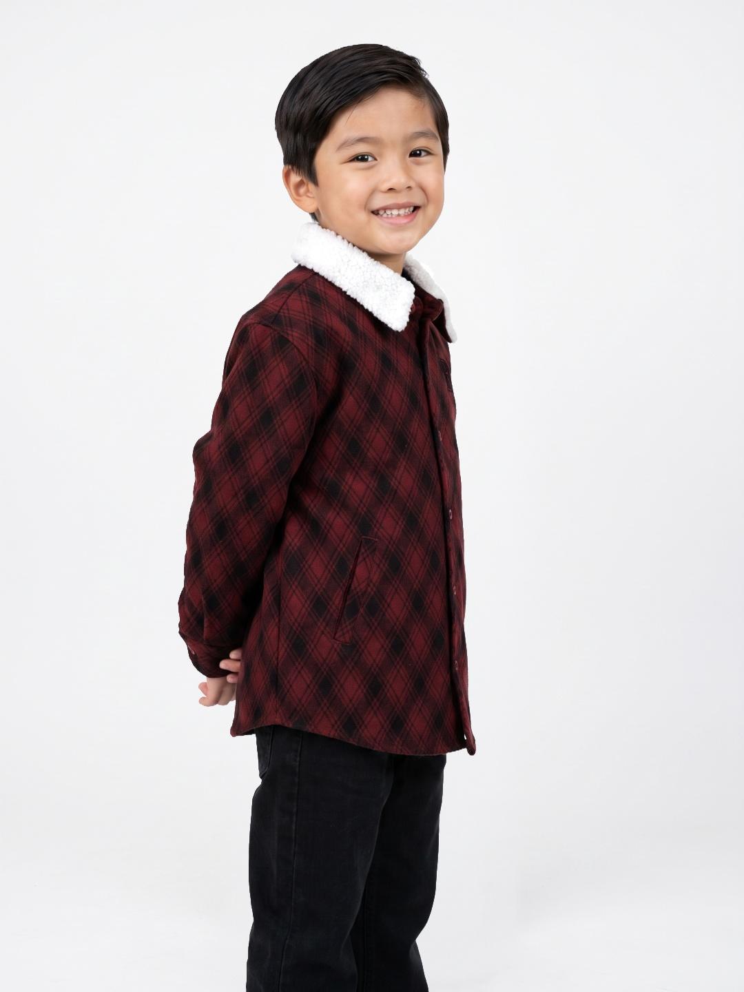 Blue Giraffe Boys Red Argyle Regular Fit Shacket