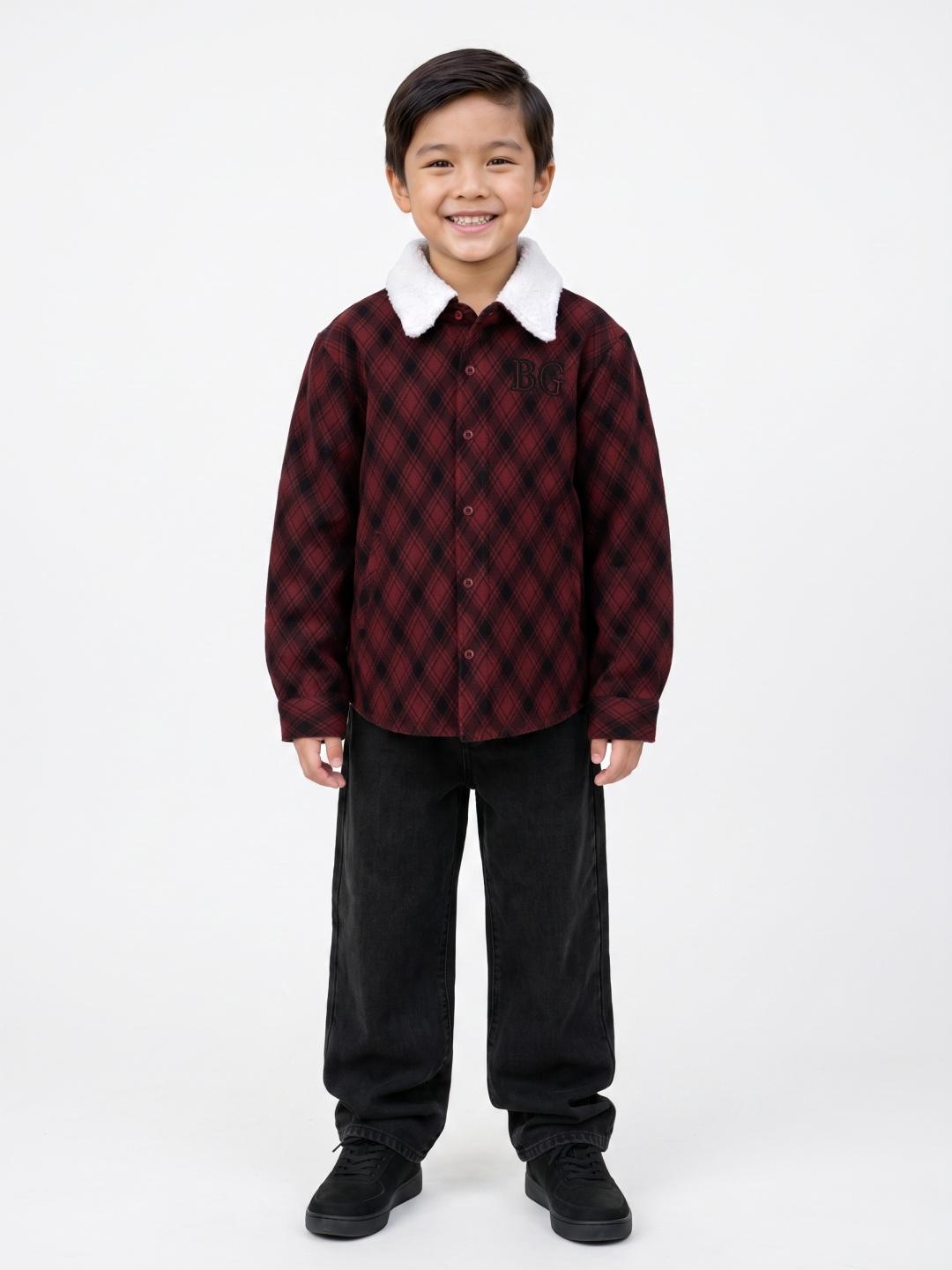 Blue Giraffe Boys Red Argyle Regular Fit Shacket