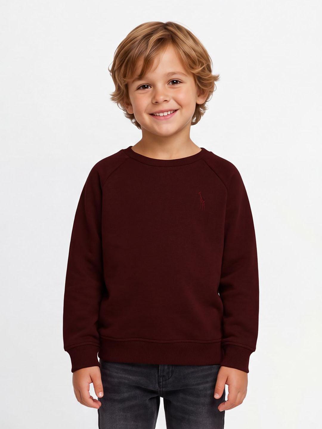 Blue Giraffe Boys Dark Maroon Solid Regular Fit Sweatshirt