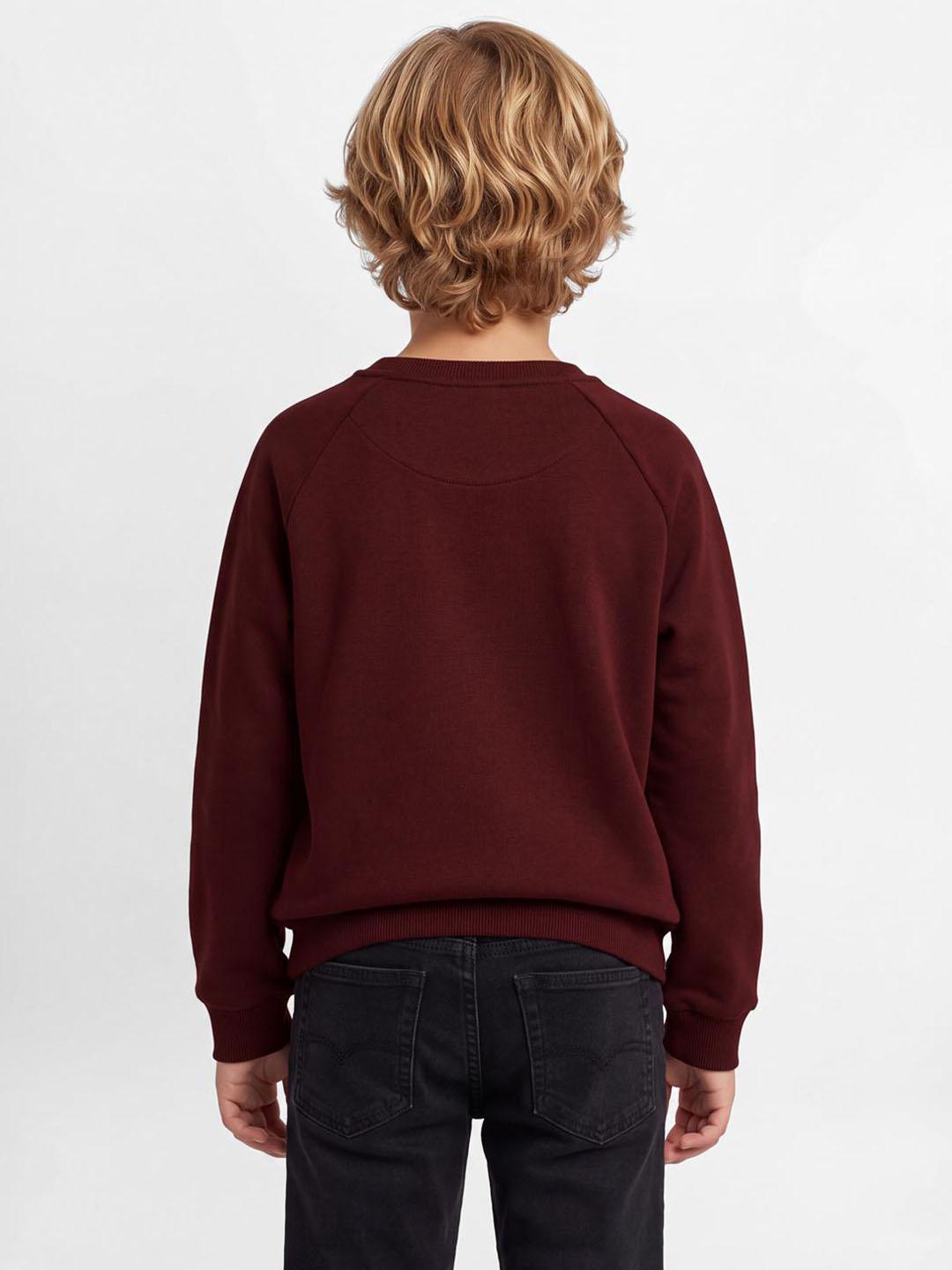 Blue Giraffe Boys Dark Maroon Solid Regular Fit Sweatshirt