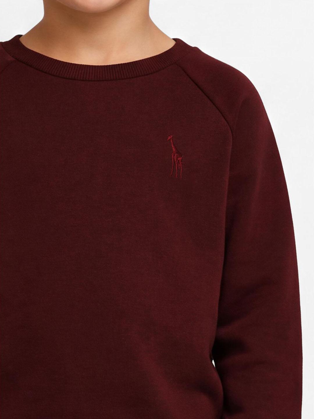 Blue Giraffe Boys Dark Maroon Solid Regular Fit Sweatshirt