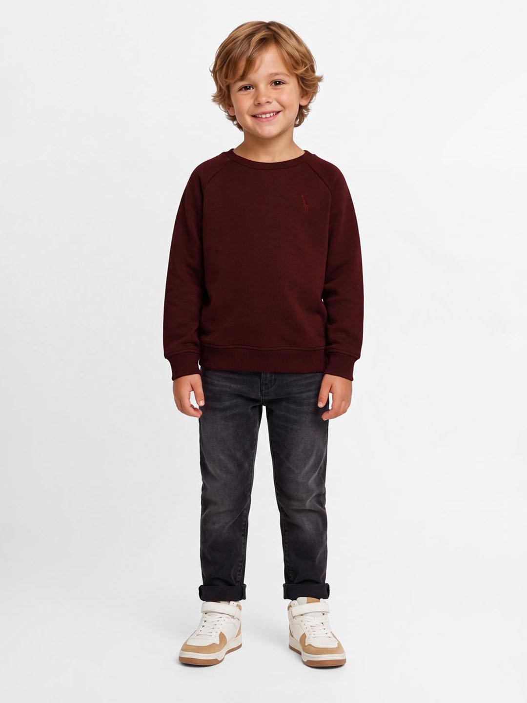 Blue Giraffe Boys Dark Maroon Solid Regular Fit Sweatshirt