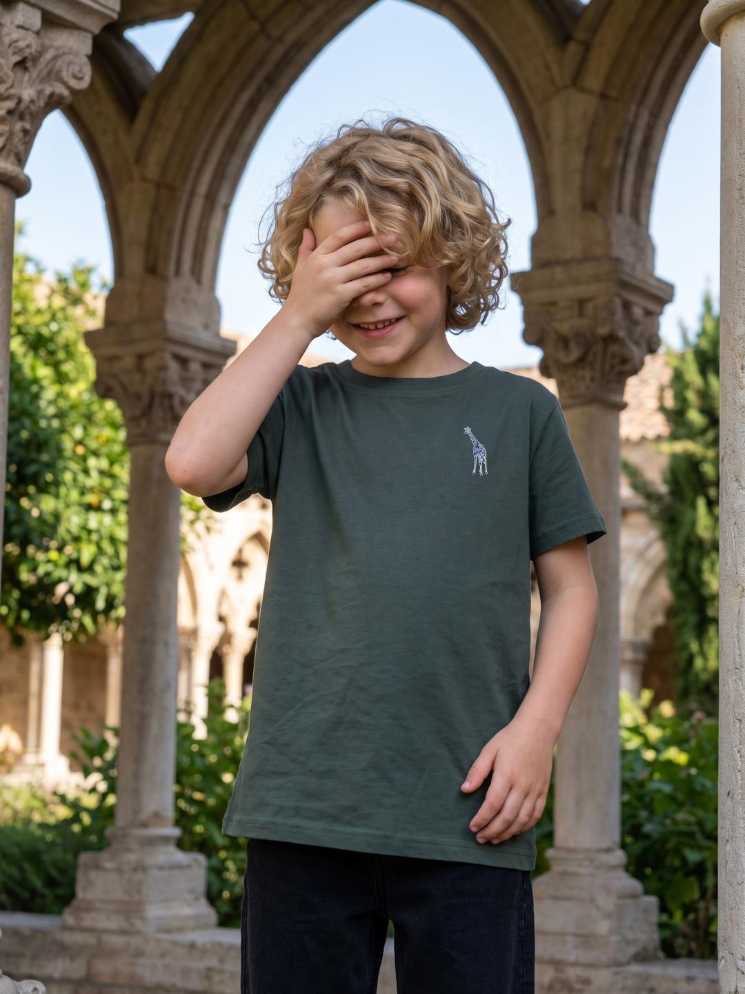Blue Giraffe Boys Green Regular Fit Solid Tshirt