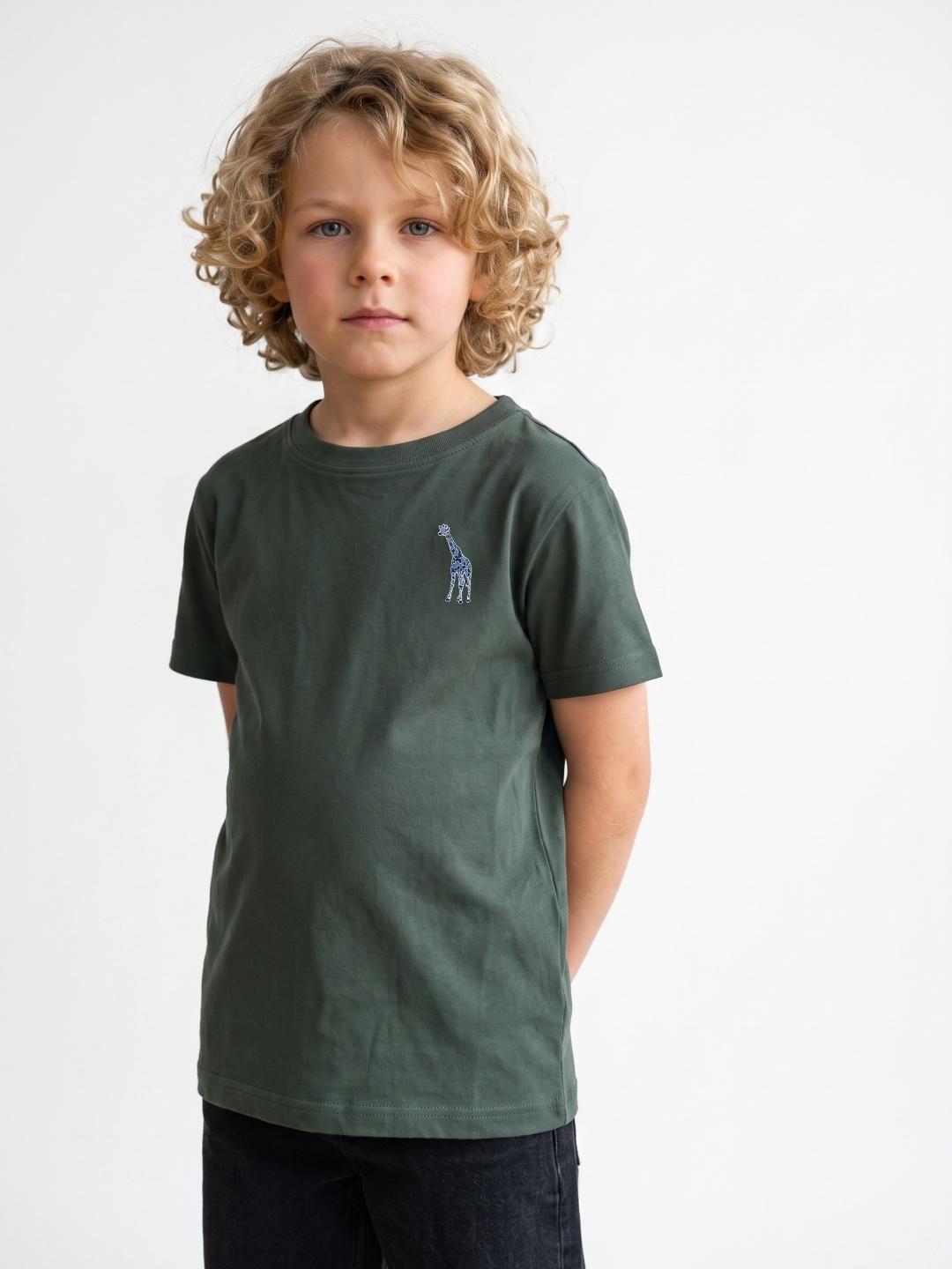 Blue Giraffe Boys Green Regular Fit Solid Tshirt