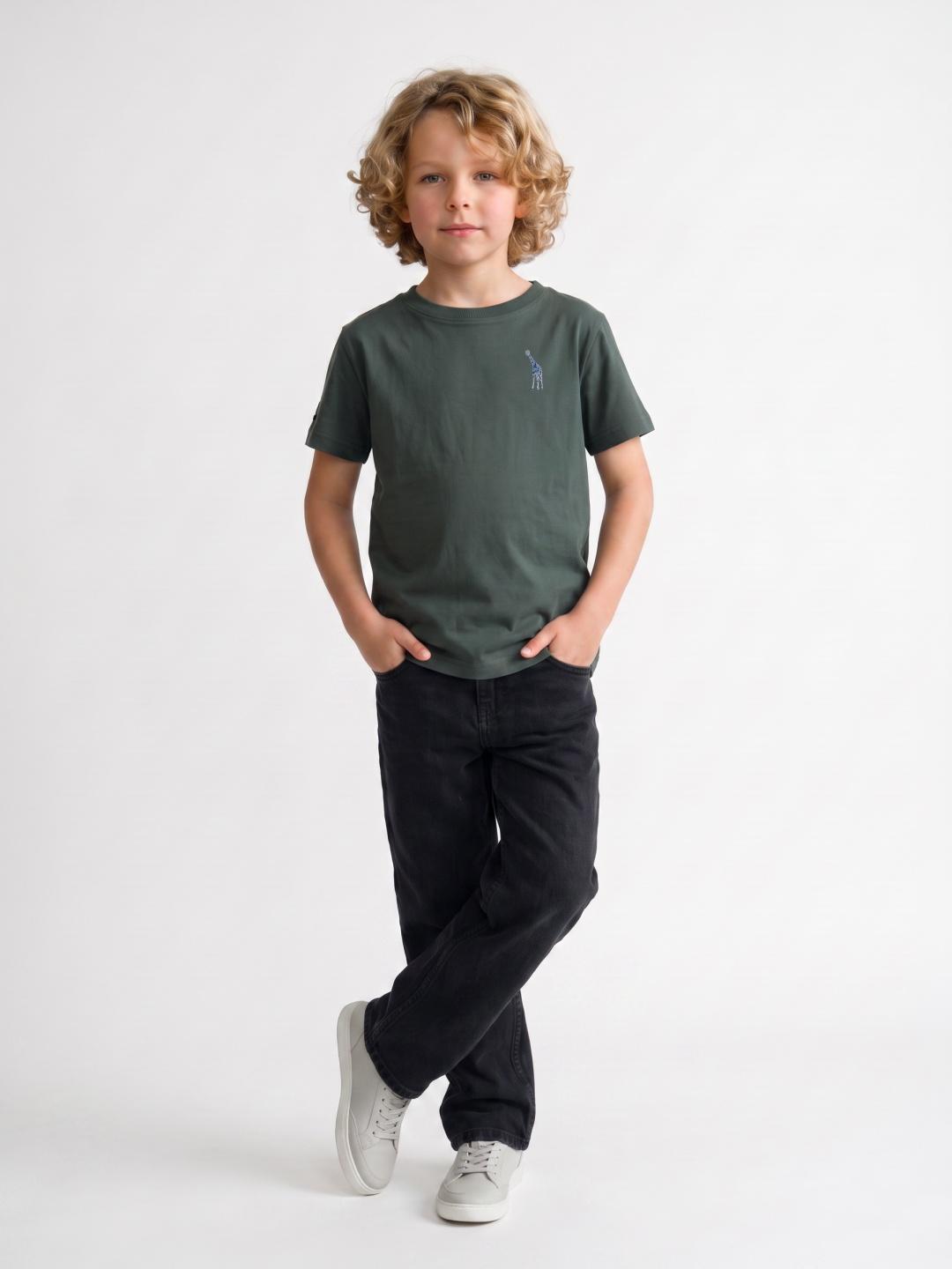 Blue Giraffe Boys Green Regular Fit Solid Tshirt
