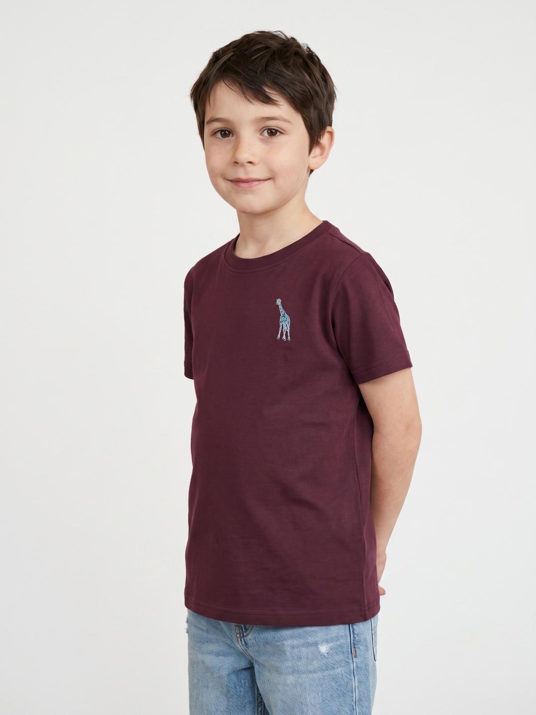 Blue Giraffe Boys Burgundy Regular Fit Solid Tshirt