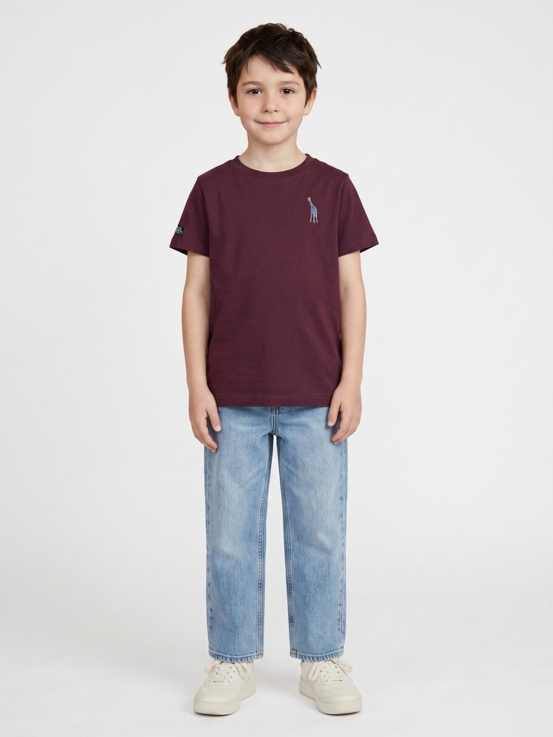 Blue Giraffe Boys Burgundy Regular Fit Solid Tshirt