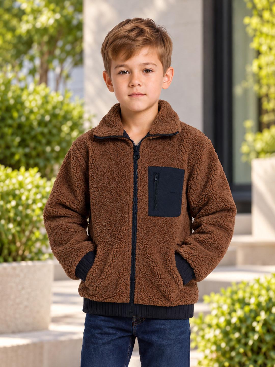 Blue Giraffe Boys Brown Solid Regular Fit Jacket