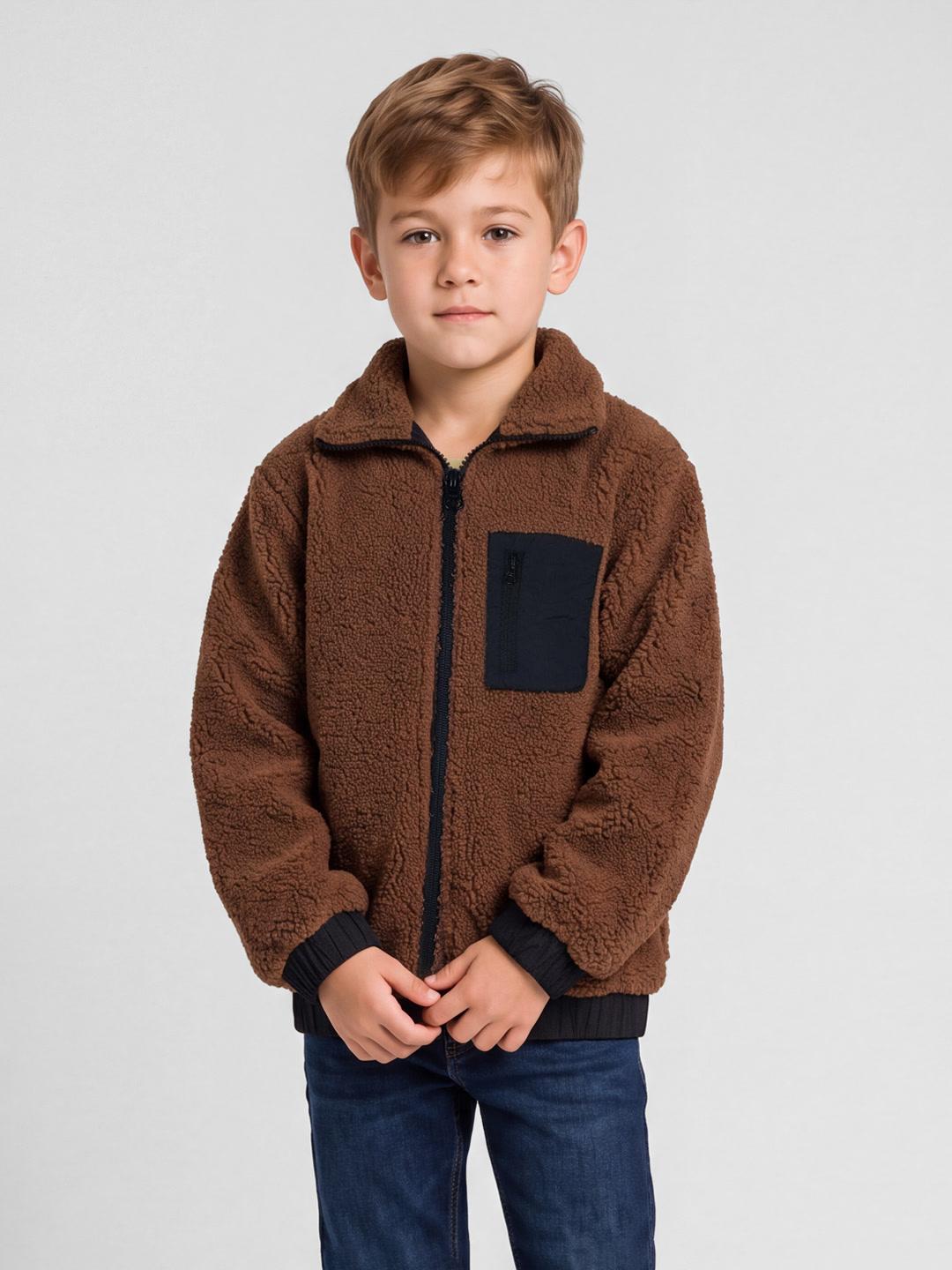 Blue Giraffe Boys Brown Solid Regular Fit Jacket