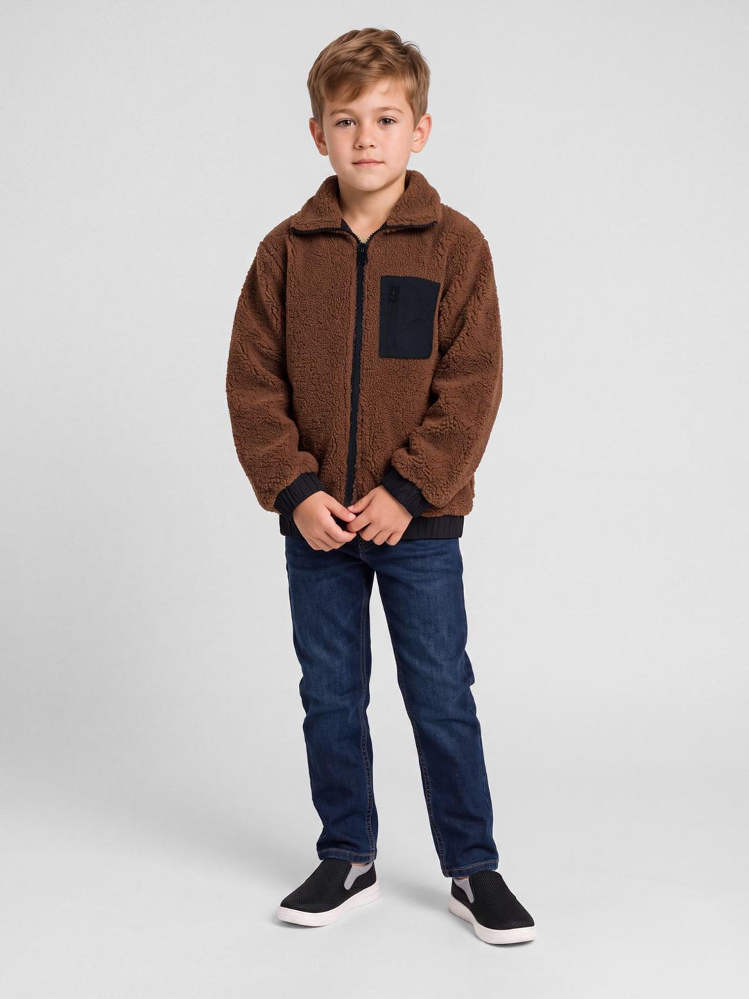 Blue Giraffe Boys Brown Solid Regular Fit Jacket